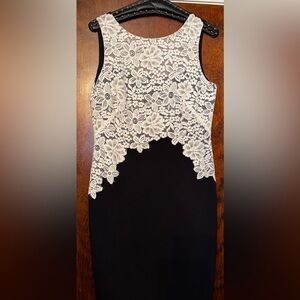 Ralph Lauren Black Midi Dress with White Lace Overlay